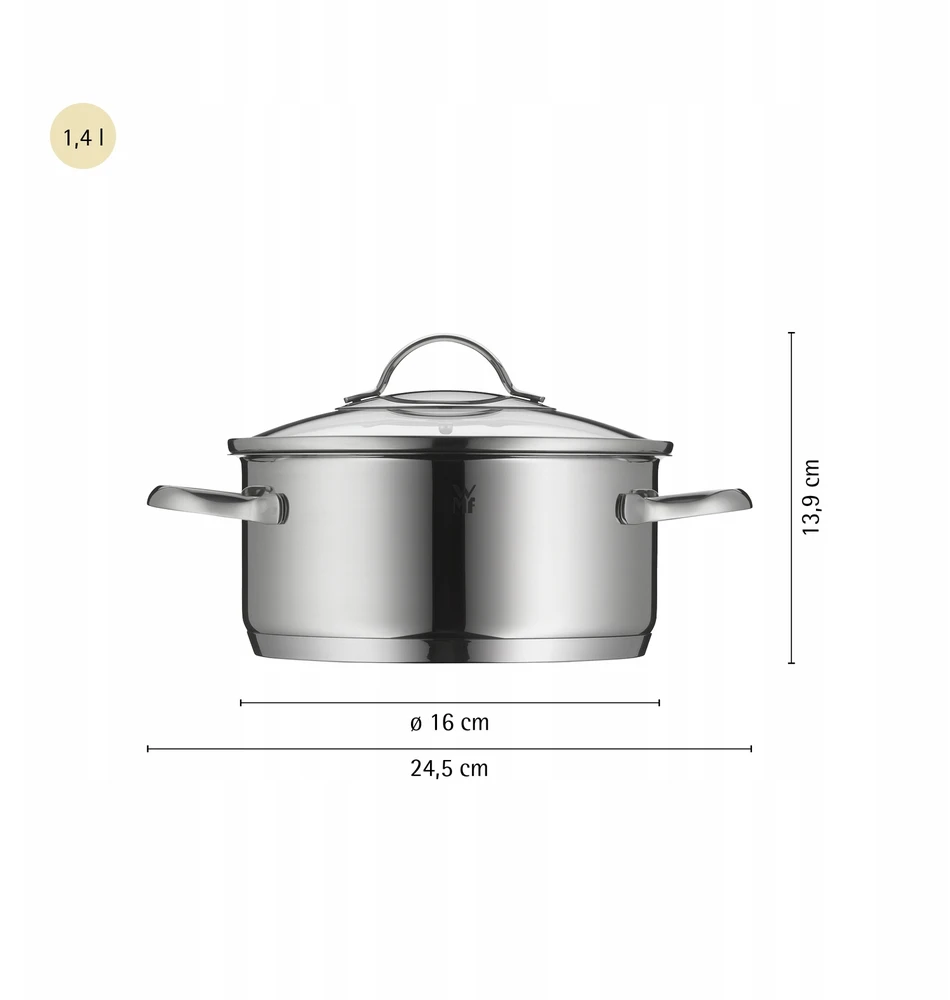 Plieninis puodas su dangteliu WMF Provence Plus 16 cm 1,4l maža indukcija