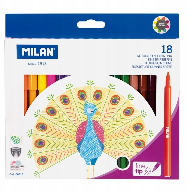 Ploni apvalūs žymekliai 18 spalvų Milan