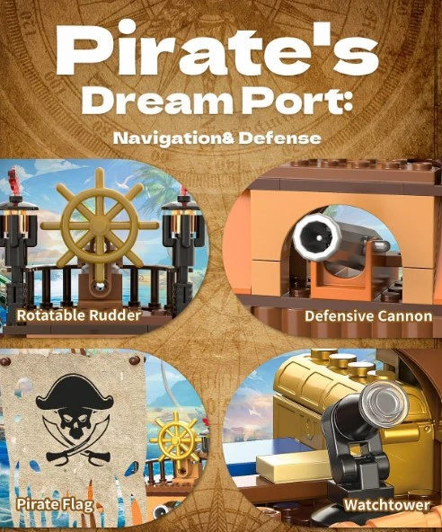 Plytų rinkinys piratų uosto statybai, 2 viename komplektas