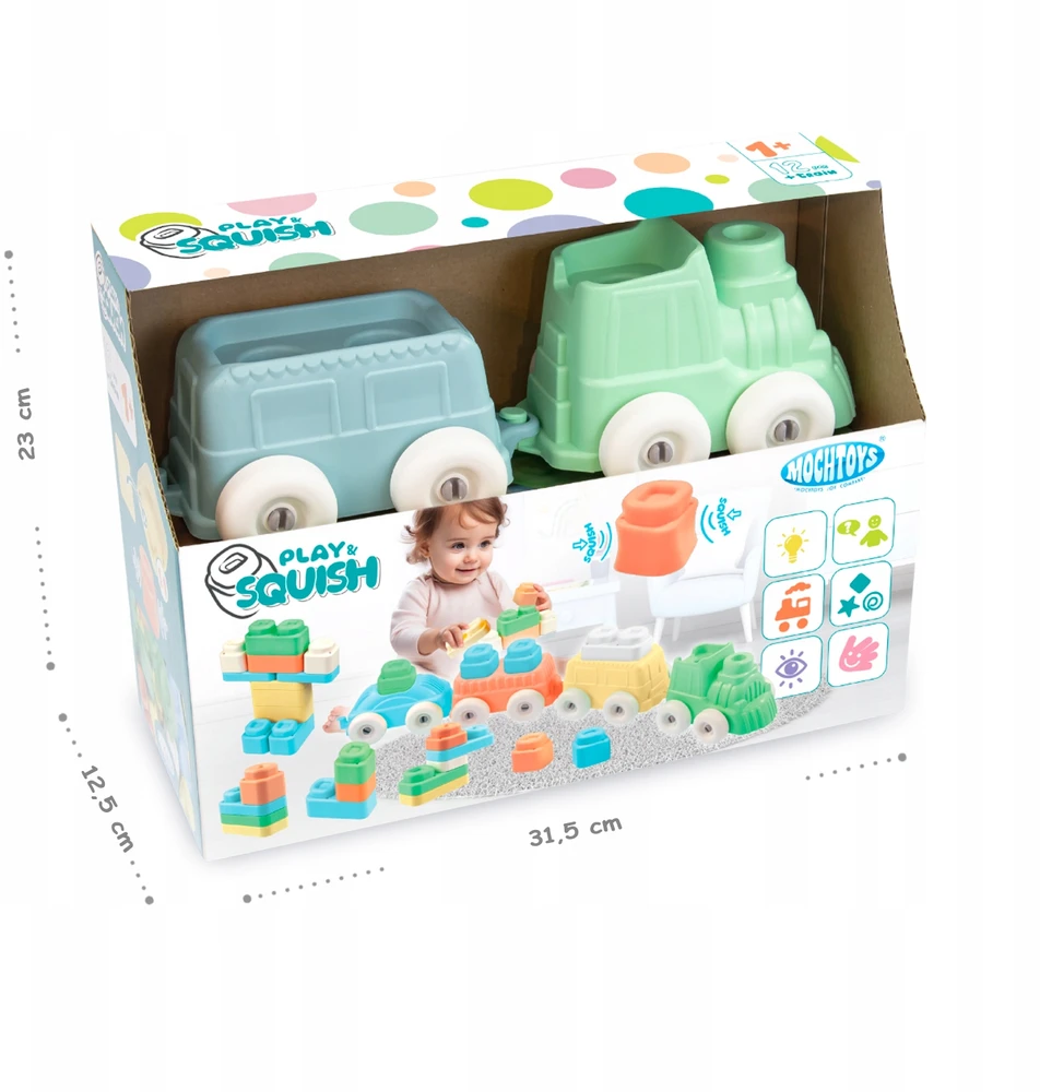 POCIĄG SENSORYCZNY CIUCHCIA Kaladėlės MIĘKKIE Rinkinys MOCHTOYS POLSKI PRODUCENT