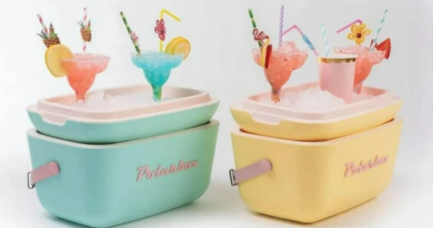 POLARBOX Sky mėlynas – Geltona Classic retro šaltkrepšis, 12L