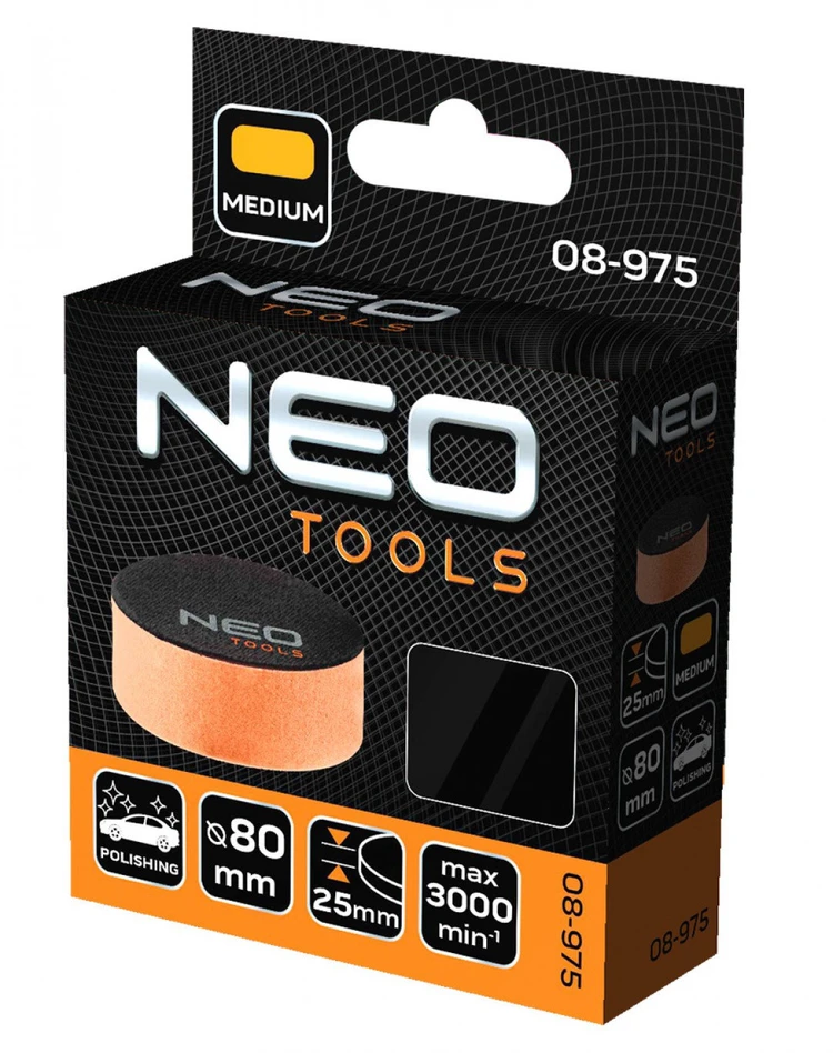 Poliravimo padas NEO, 80 mm, storis 25 mm, tvirtinimas 130 mm, vidutinio kietumo