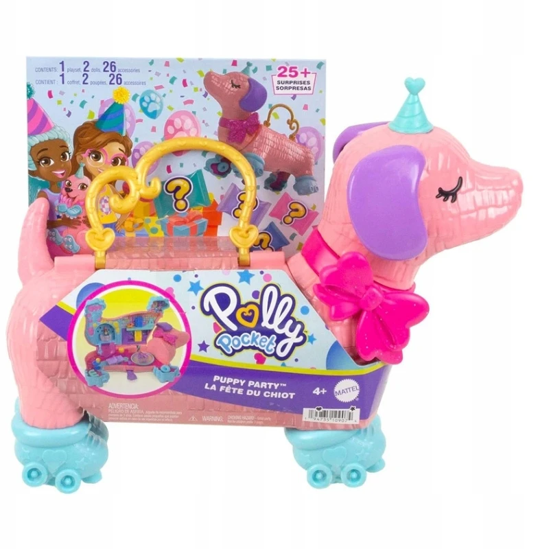 Mattel POLLY POCKET DOG PARTY RINKINYS KOMPAKTINIS LAGAMINAS + PRIEDAI 4+