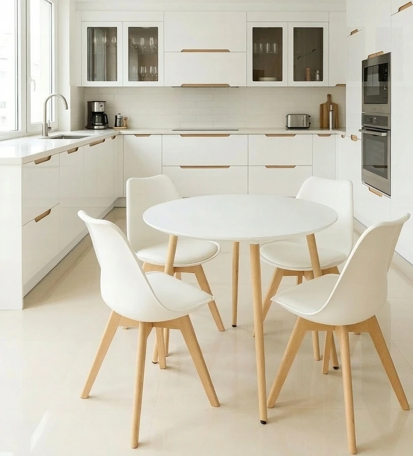 Polomeble Balta skandinaviška kėdė su pagalve buko kojomis virtuvėje Living Room Deluxe