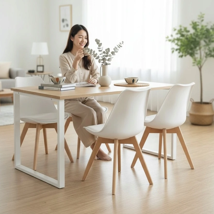 Polomeble Balta skandinaviška kėdė su pagalve buko kojomis virtuvėje Living Room Deluxe