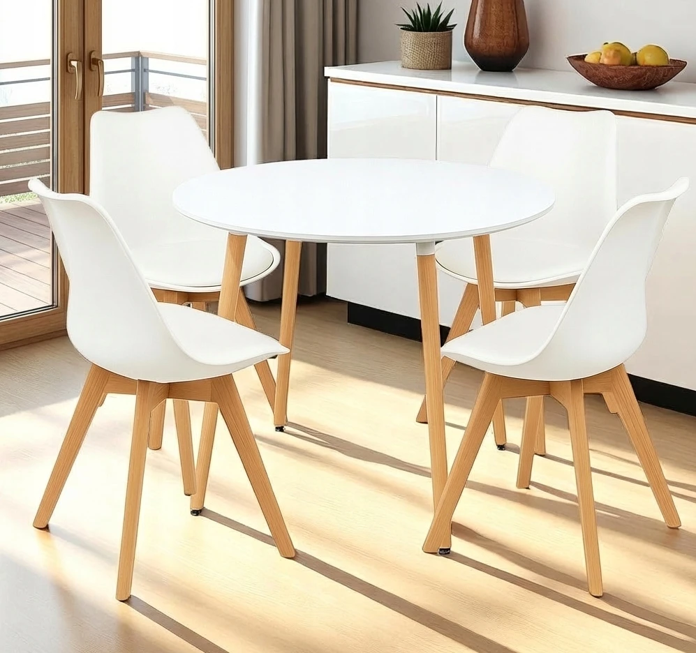 Polomeble Balta skandinaviška kėdė su pagalve buko kojomis virtuvėje Living Room Deluxe