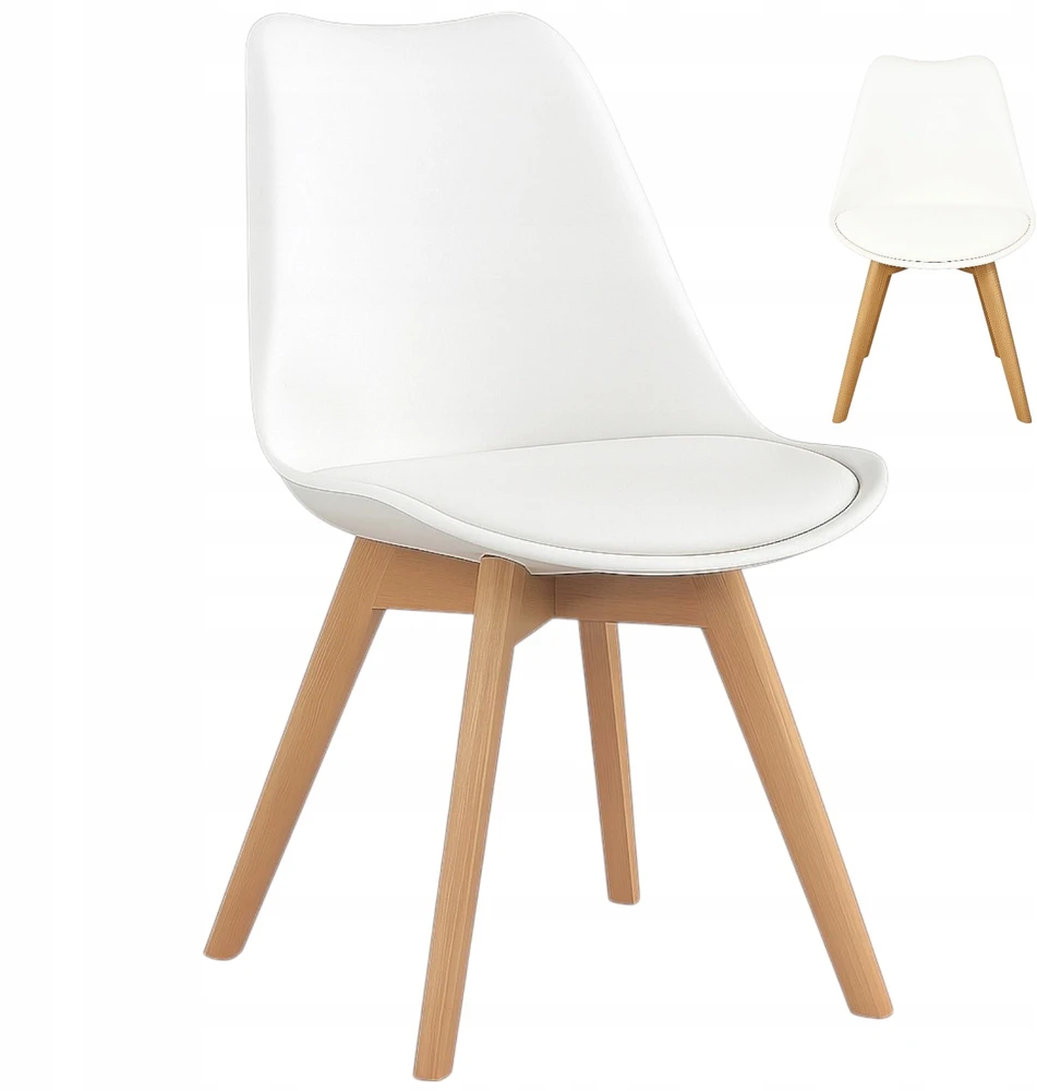 Polomeble Balta skandinaviška kėdė su pagalve buko kojomis virtuvėje Living Room Deluxe