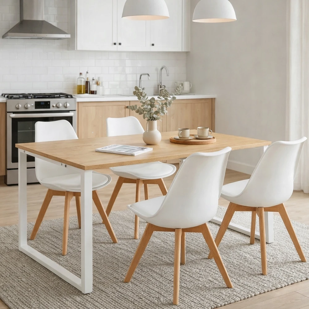 Polomeble Balta skandinaviška kėdė su pagalve buko kojomis virtuvėje Living Room Deluxe