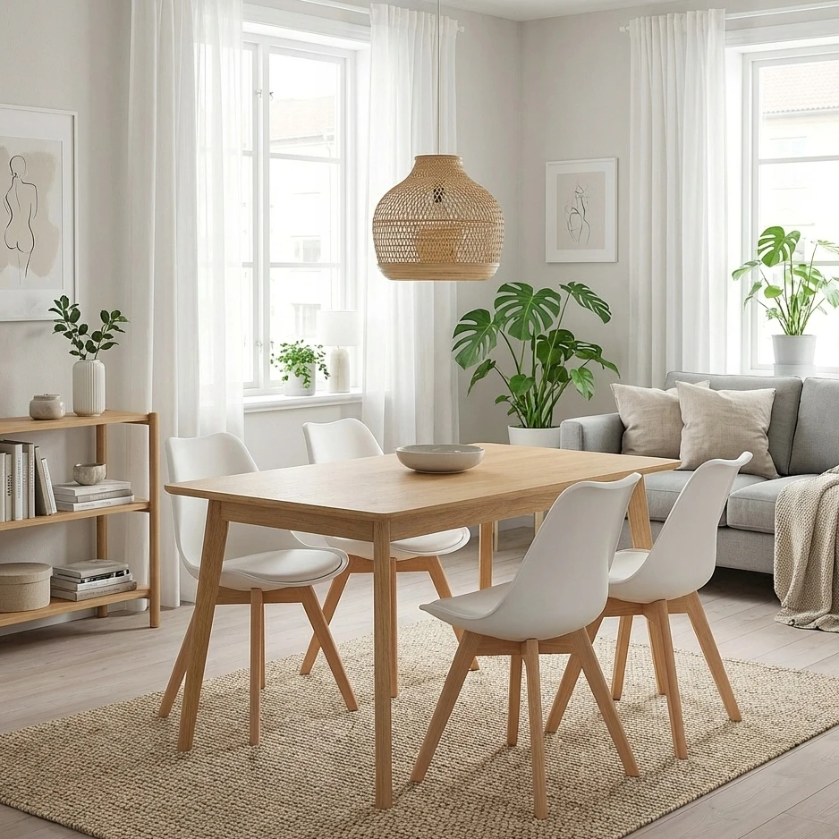 Polomeble Balta skandinaviška kėdė su pagalve buko kojomis virtuvėje Living Room Deluxe