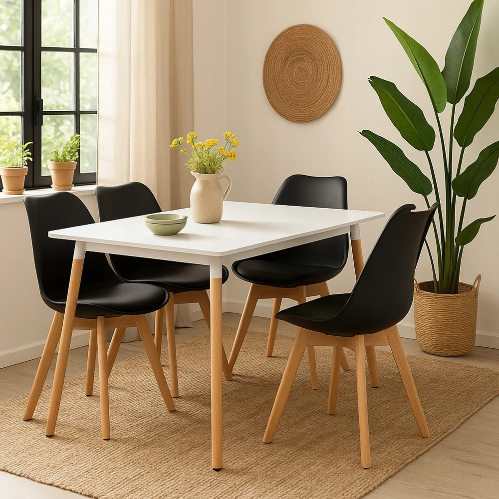 Polomeble Juoda skandinaviška kėdė su pagalve buko kojomis virtuvėje Living Room Deluxe
