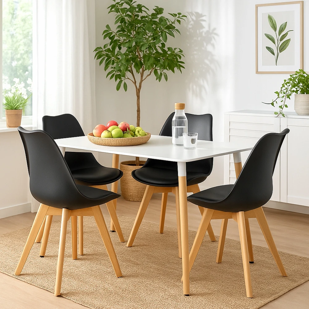 Polomeble Juoda skandinaviška kėdė su pagalve buko kojomis virtuvėje Living Room Deluxe