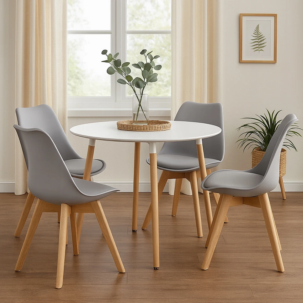 Polomeble Pilka skandinaviška kėdė su pagalve buko kojomis, skirta virtuvei Living Room Deluxe