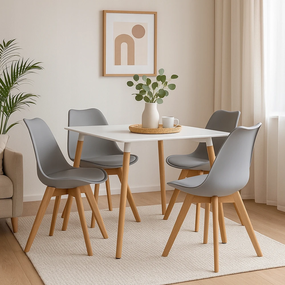 Polomeble Pilka skandinaviška kėdė su pagalve buko kojomis, skirta virtuvei Living Room Deluxe