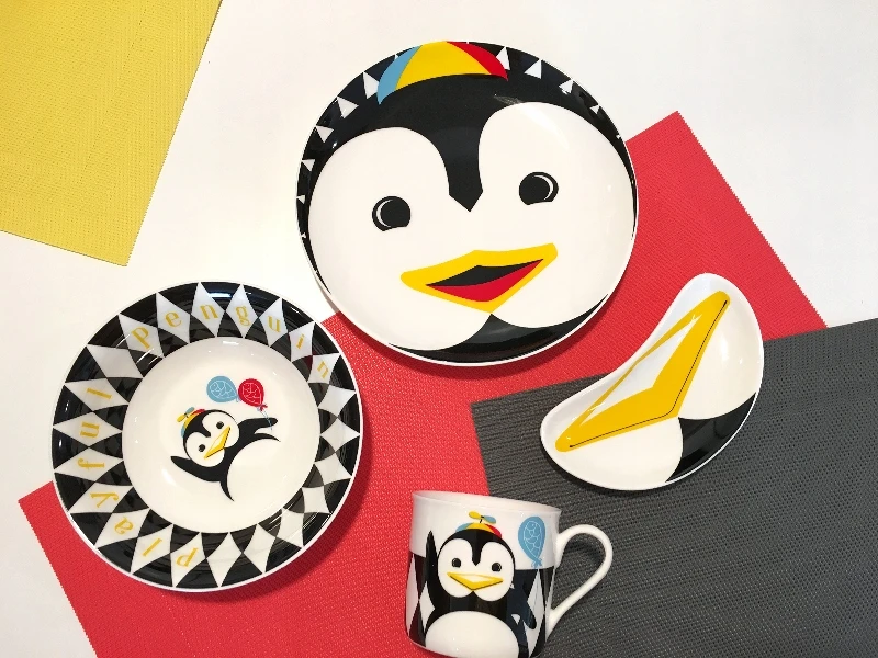 Pop Penguin porcelianinių indų rinkinys vaikiška vakarienės rinkinio dėžutė