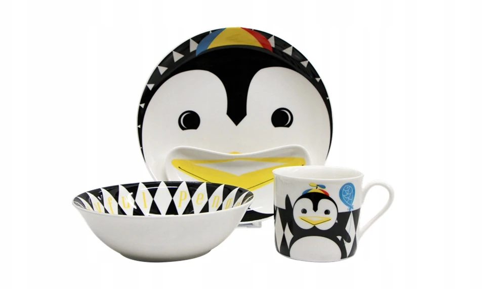 Pop Penguin porcelianinių indų rinkinys vaikiška vakarienės rinkinio dėžutė