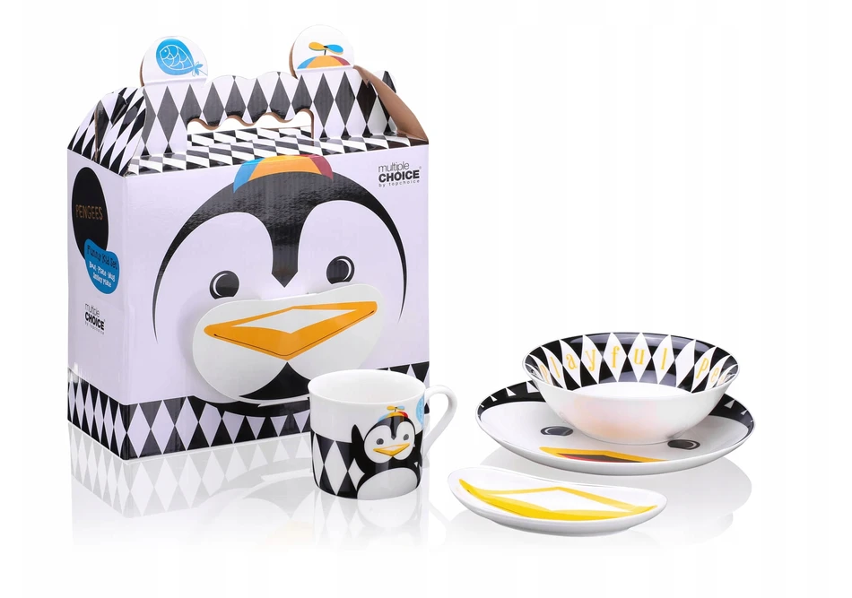 Pop Penguin porcelianinių indų rinkinys vaikiška vakarienės rinkinio dėžutė