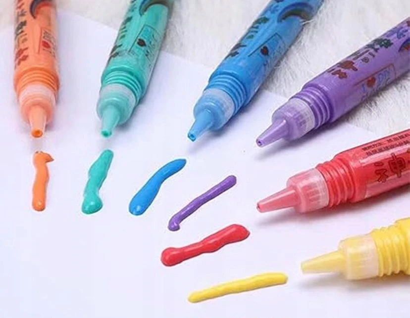 Popcorn Pens 3D žymekliai auginimo žymekliai PUFF efektas 6 vnt