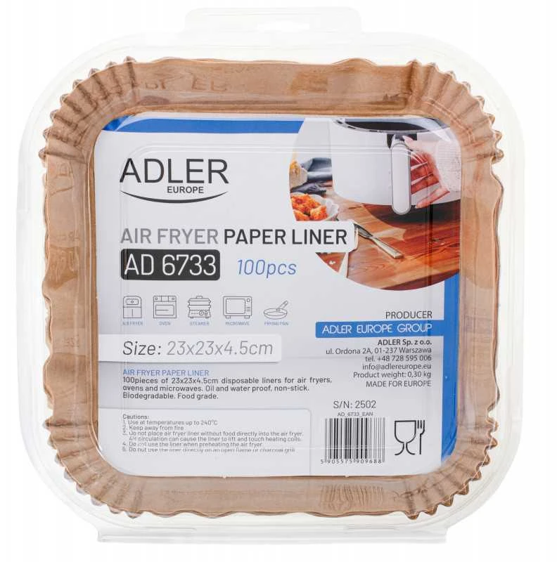 Adler popieriniai įdėklai oro gruzdintuvei | AD 6733 | 100 vnt.