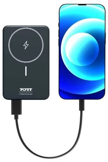 PORT CONNECT | Išorinė USB-C baterija PD, belaidis Qi2 | 10000 mAh | Mėlyna