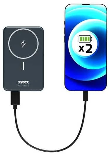 PORT CONNECT | Išorinė USB-C baterija PD, belaidis Qi2 | 10000 mAh | Mėlyna