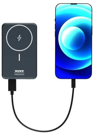 PORT CONNECT | Išorinė USB-C baterija PD, belaidis Qi2 | 10000 mAh | Mėlyna
