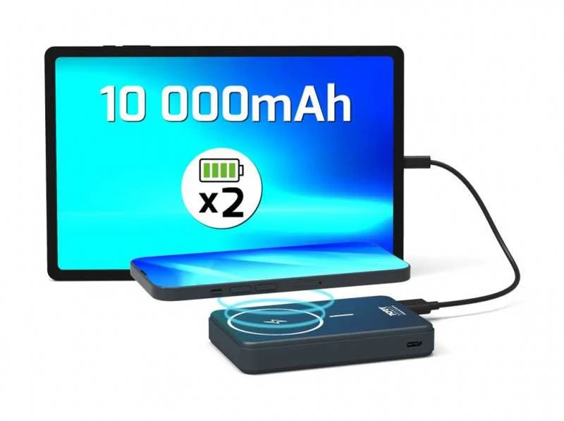 PORT CONNECT | Išorinė USB-C baterija PD, belaidis Qi2 | 10000 mAh | Mėlyna