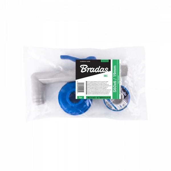Bradas PP čiaupas 90° IBCS60x6 19 mm žarnai IBCS60-GTM903419