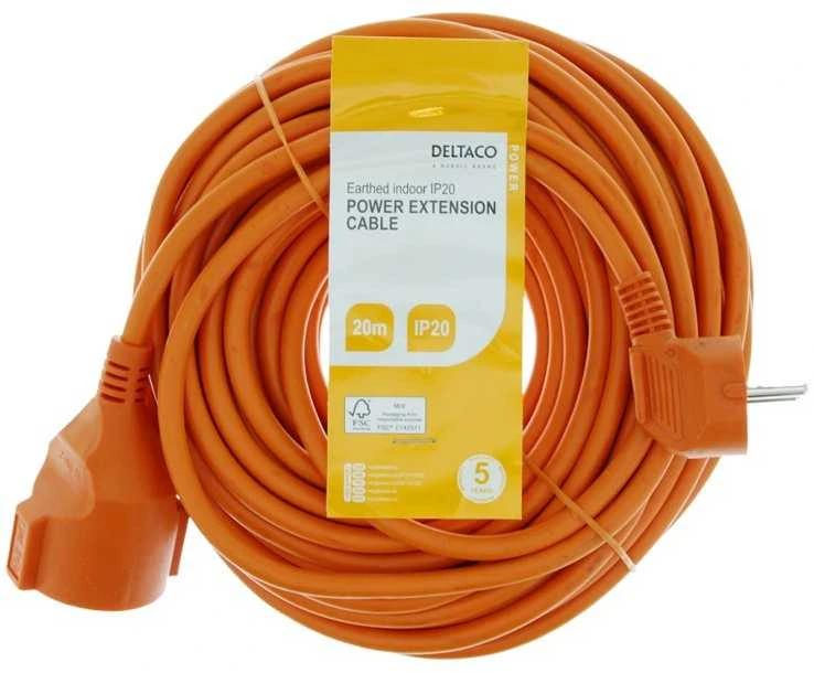 Prailginimo kabelis DELTACO naudojimui viduje, įžemintas, IP20, 20 m, oranžinis / GT-979