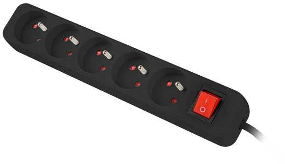 LANBERG PS1-05E-0150-BK 1.5M Juodas LANTERGE CURVE 5X 230V PL su grandinės pertraukikliu, pilnai varinis