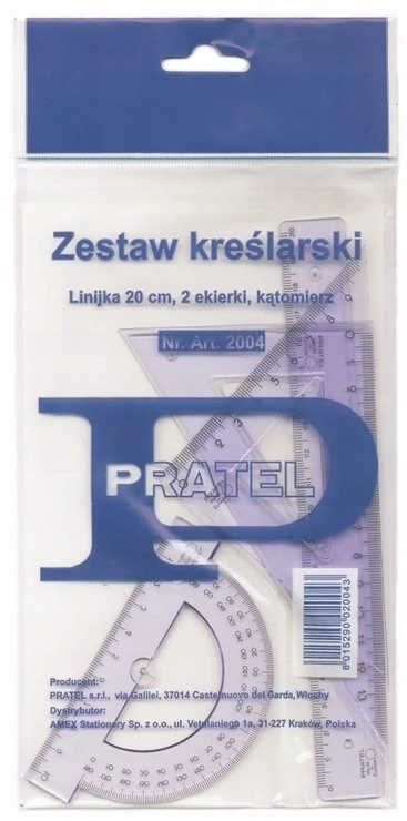 Pratel Matematikos rinkinys mokyklai: liniuotė 20cm, kampainis