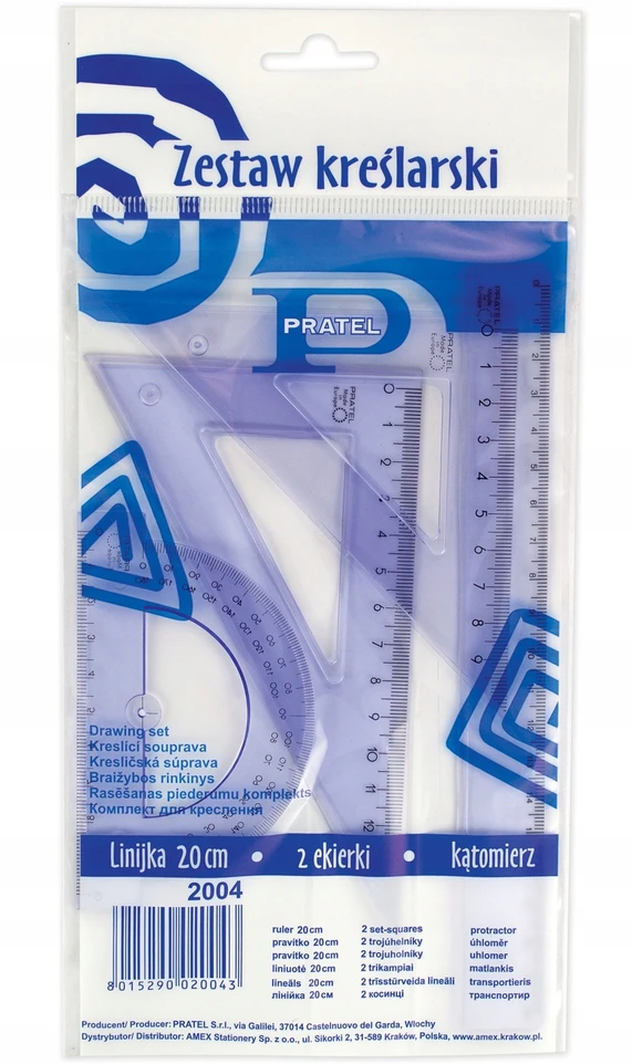 Pratel Matematikos rinkinys mokyklai: liniuotė 20cm, kampainis