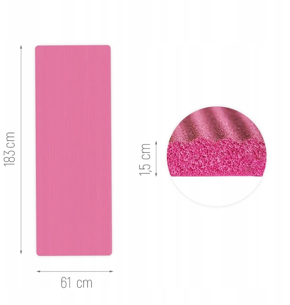 Wozinsky WNSP-15R mankštos kilimėlis 183 x 61 x 1,5 cm, storas gimnastikos kilimėlis jogai ir fitnesui - rožinis
