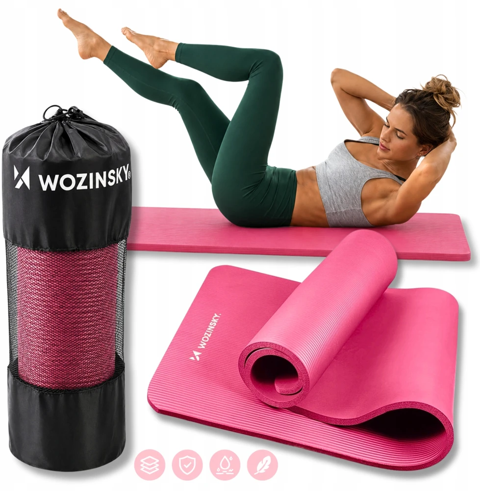 Wozinsky WNSP-15R mankštos kilimėlis 183 x 61 x 1,5 cm, storas gimnastikos kilimėlis jogai ir fitnesui - rožinis