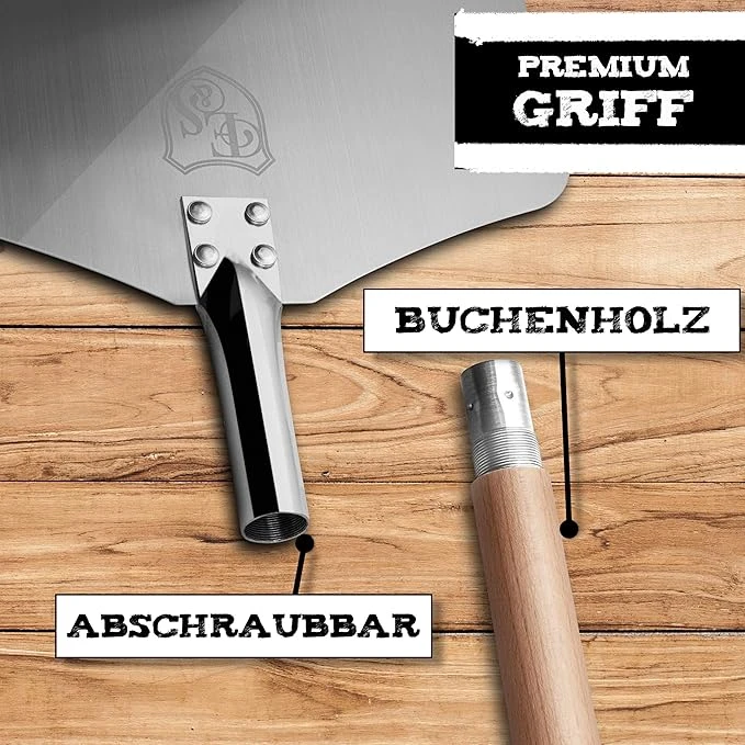 PREMIUM PICZA SPATCHER PAGAMINTA IŠ NERŪDijančiojo PLIENO IR BUKO MEDIENOS