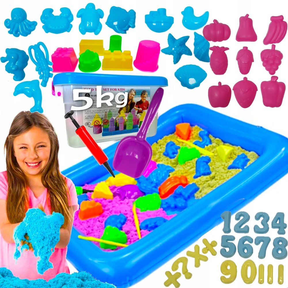 Preston KINETINIS SMĖLIŲ RINKINYS 5KG DIDELI SMĖLIŲ DĖŽĖ 5KG XXL VAIKAMS + LIETIMAI