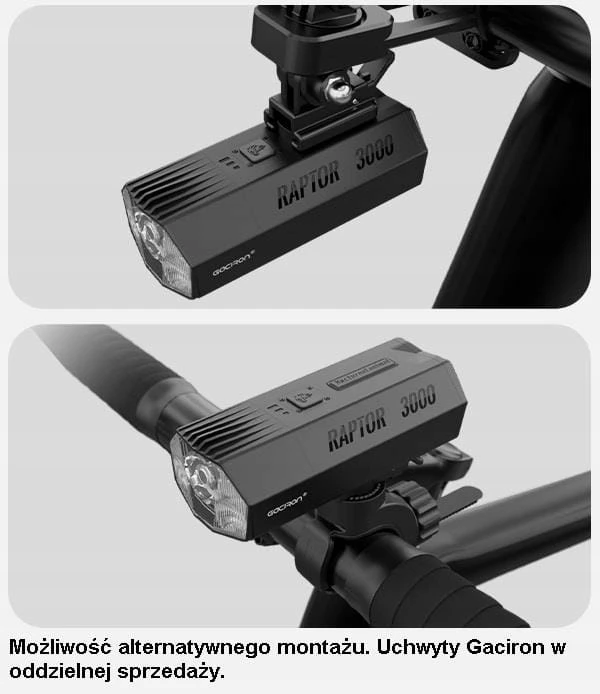 PRIEKINIS LEMPAS GACIRON RAPTOR 3000 LUM USB 10000 MAH