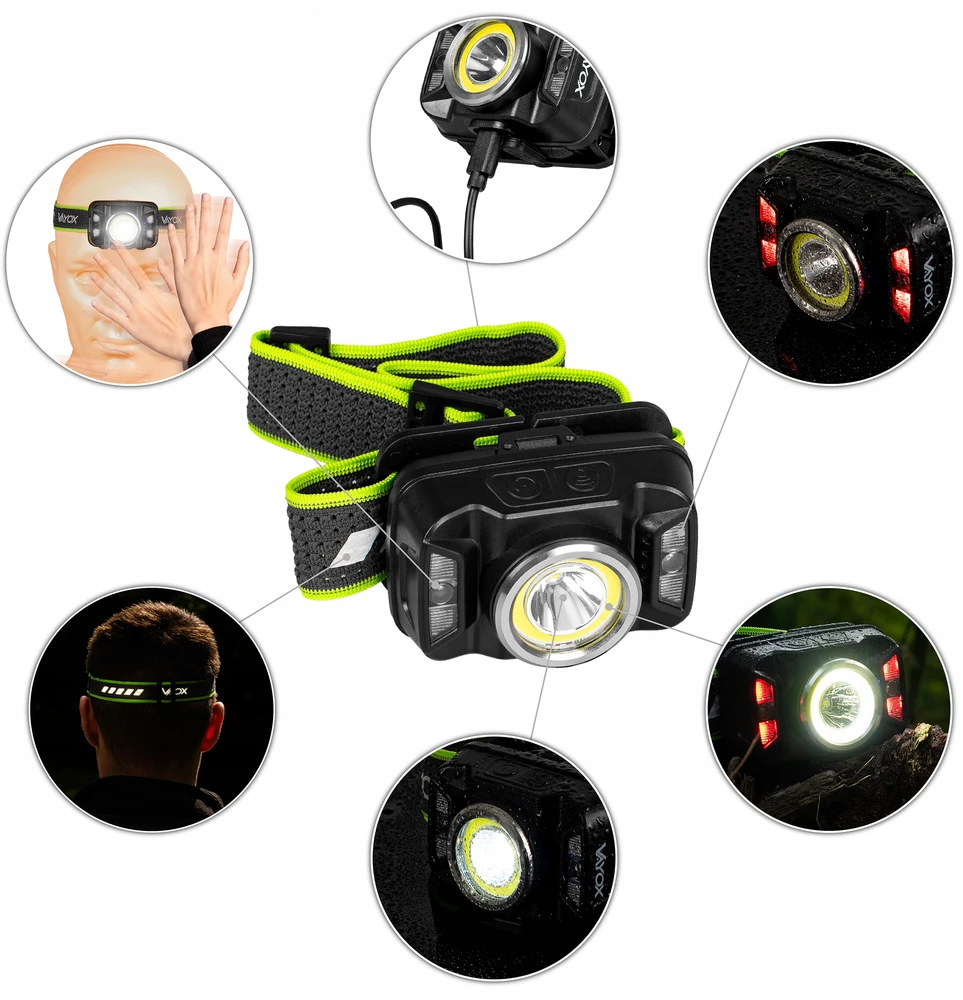LED priekinis žibintas įkraunamas priekinis žibintas su judesio jutikliu XTE 5W+COB 10W VA0025 VAYOX