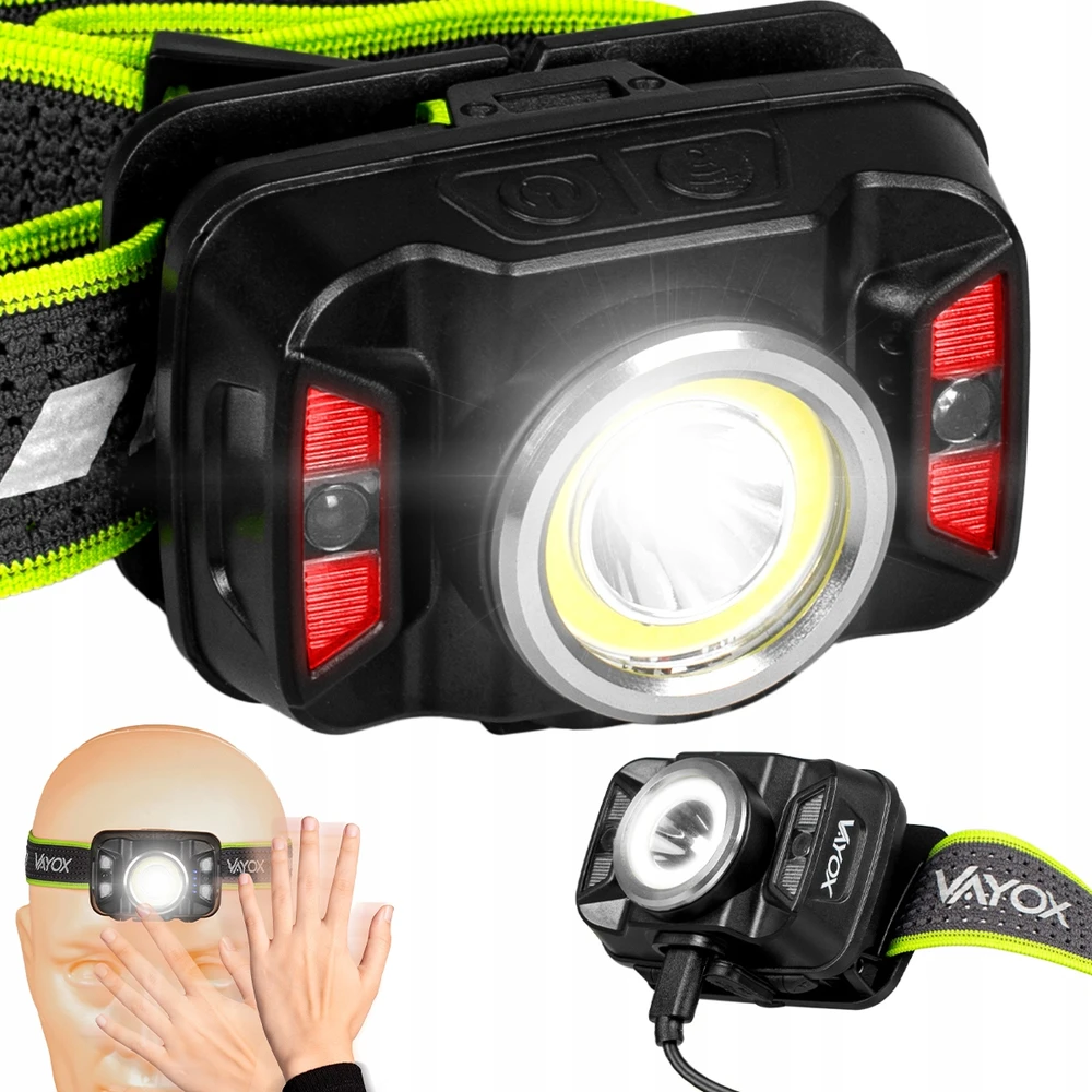 LED priekinis žibintas įkraunamas priekinis žibintas su judesio jutikliu XTE 5W+COB 10W VA0025 VAYOX