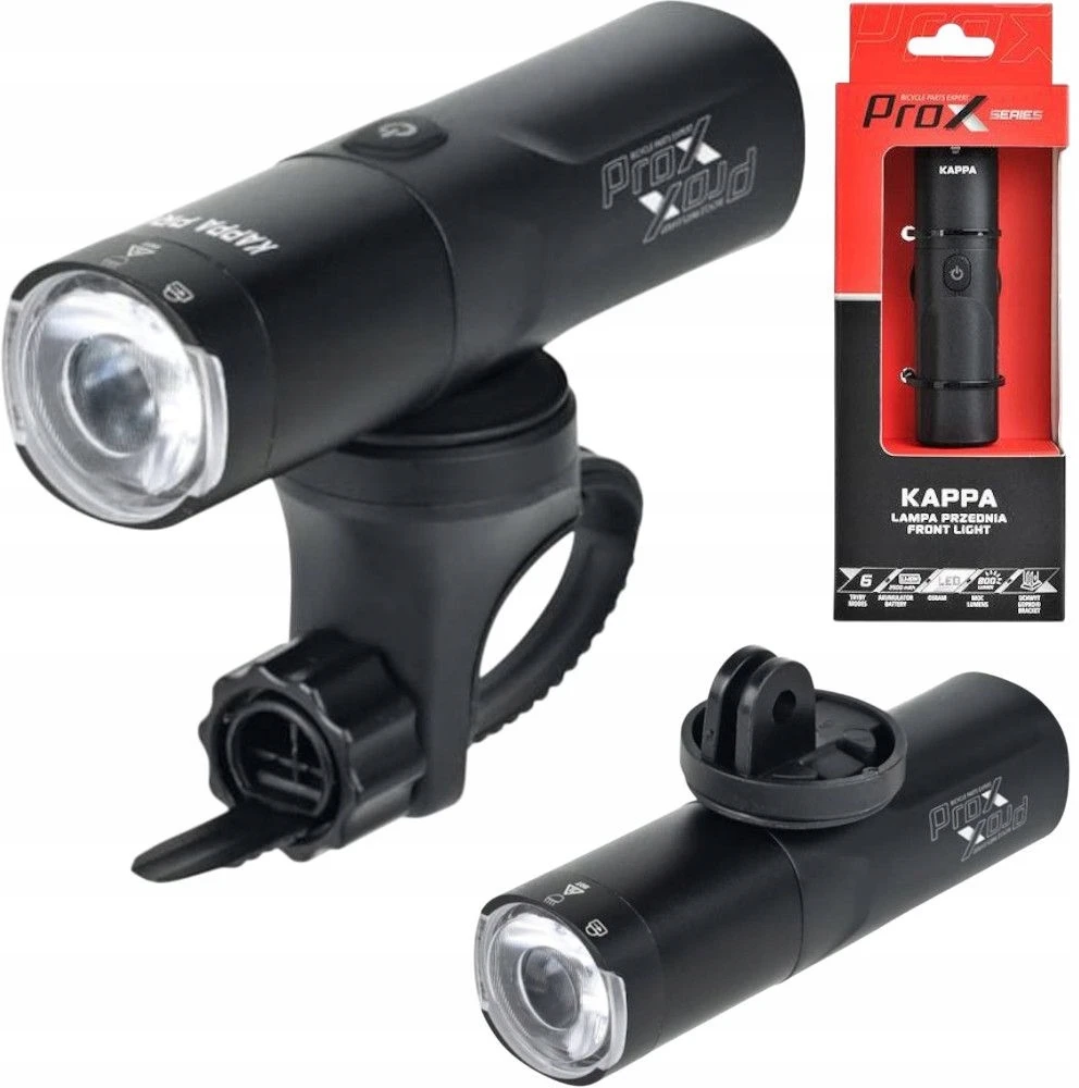 Priekinis žibintas Prox Kappa 800 lm, įkraunamas per USB, su GoPro tvirtinimu