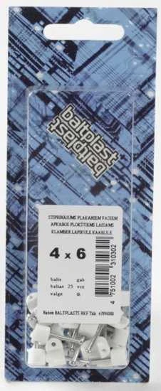 Prikalamos apkabos plokštiems laidams BALTPLAST 4x6 baltos sp., 25 vnt.