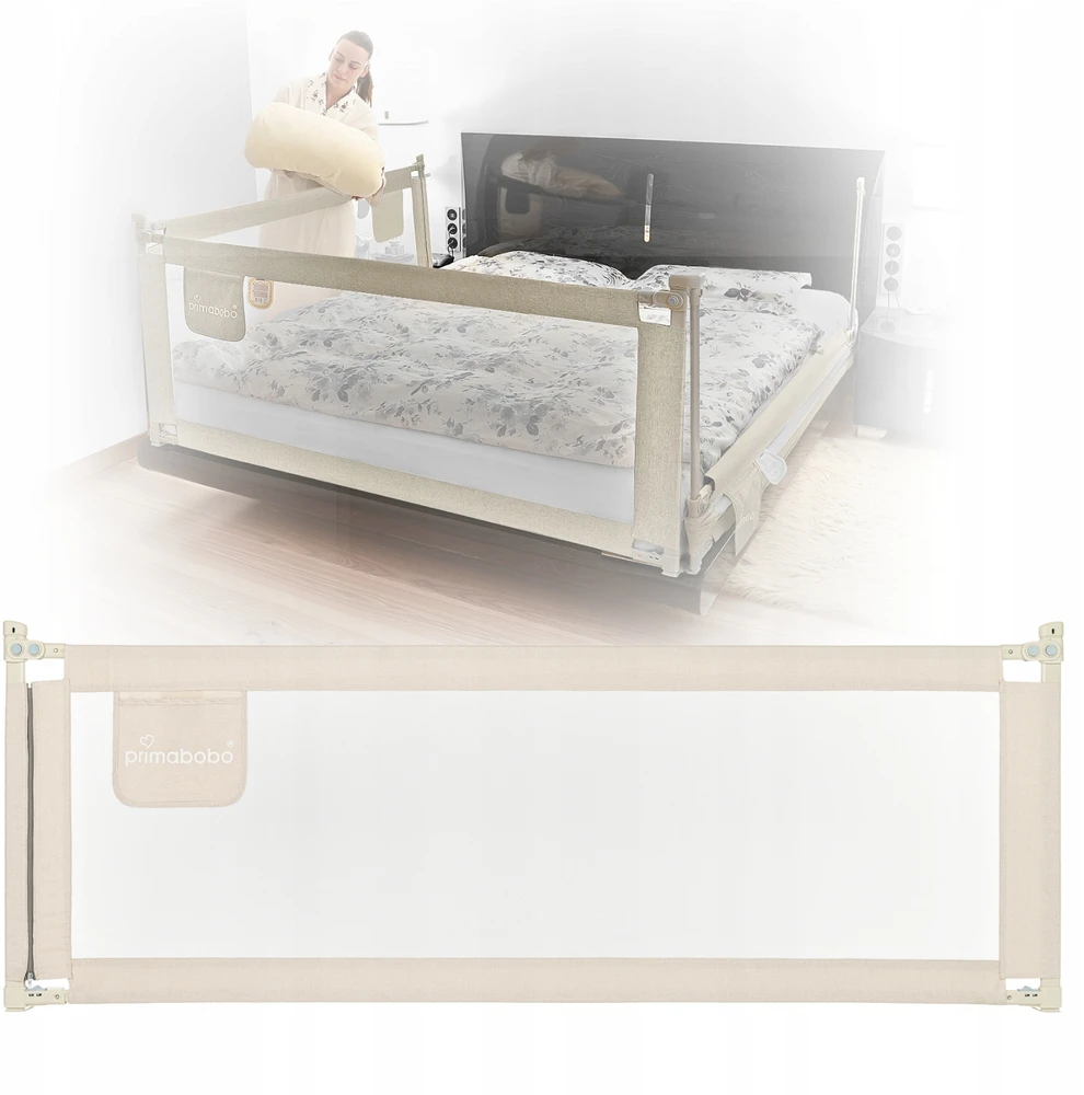 PRIMABOBO Apsauginiai turėklai CLASSIC lovai 140 cm vaikams, AUKŠTAS BEIGE