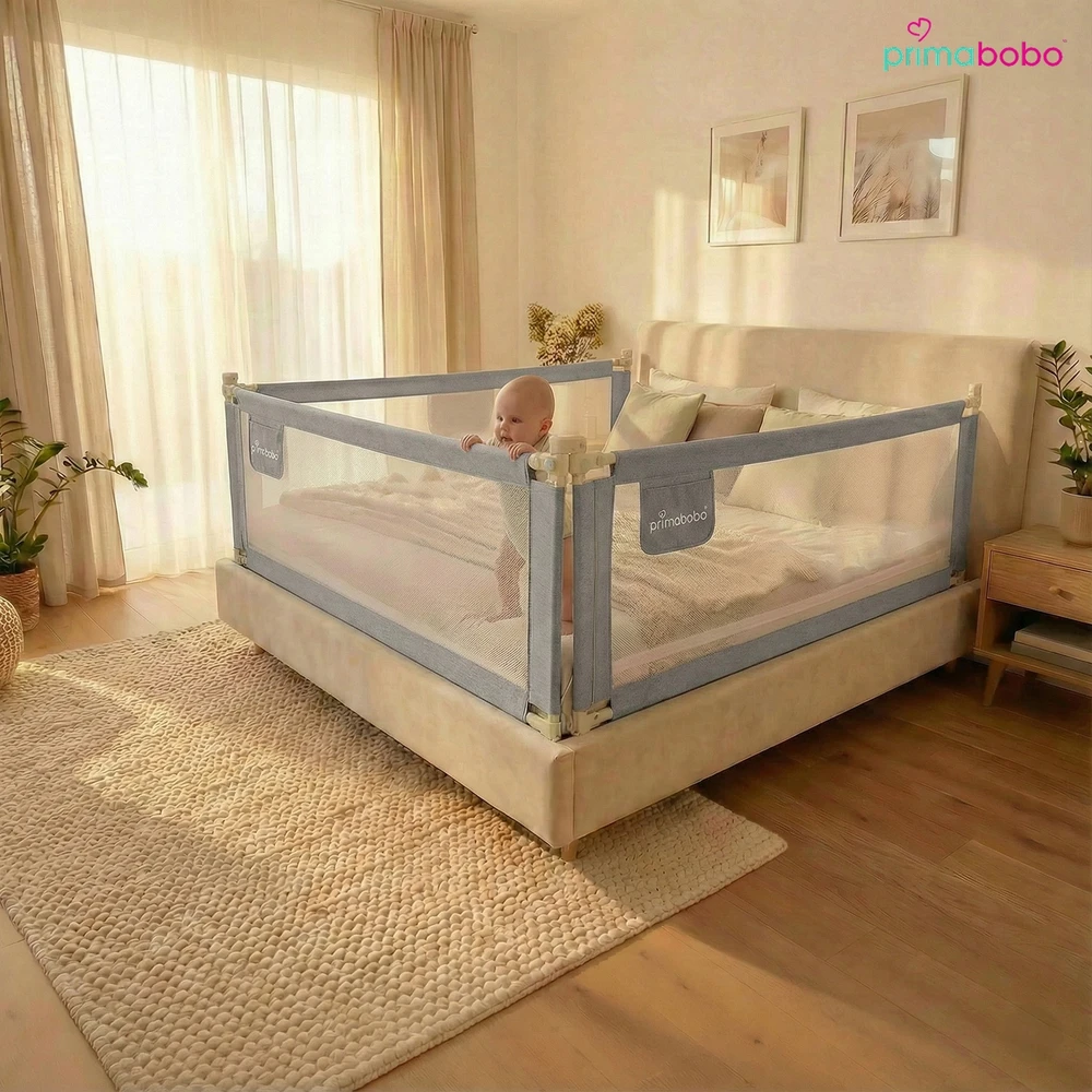 PRIMABOBO Apsauginis bėgelis lovai CLASSIC 200x160cm 3 vnt Sulankstomas PILKA