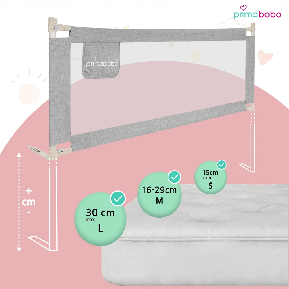 PRIMABOBO Apsauginis bėgelis lovai CLASSIC 200x160cm 3 vnt Sulankstomas PILKA