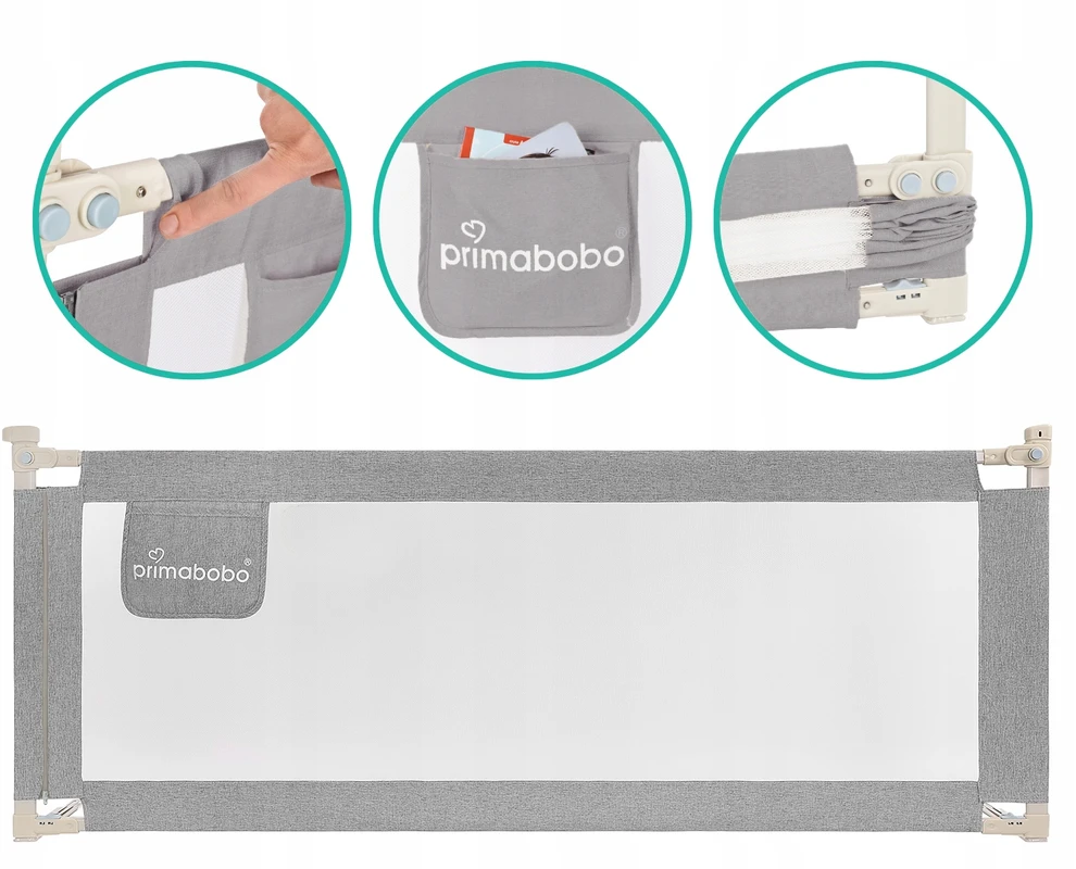 PRIMABOBO Apsauginis bėgelis lovai CLASSIC 180cm vaikams HIGH Pilkas