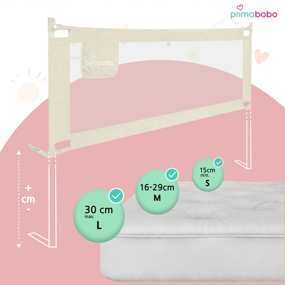PRIMABOBO CLASSIC lovos saugos turėklas 200x160cm 3 vnt Sulankstomas BEIGE