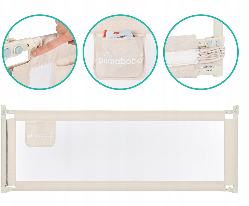 PRIMABOBO CLASSIC lovos saugos turėklas 200x160cm 3 vnt Sulankstomas BEIGE