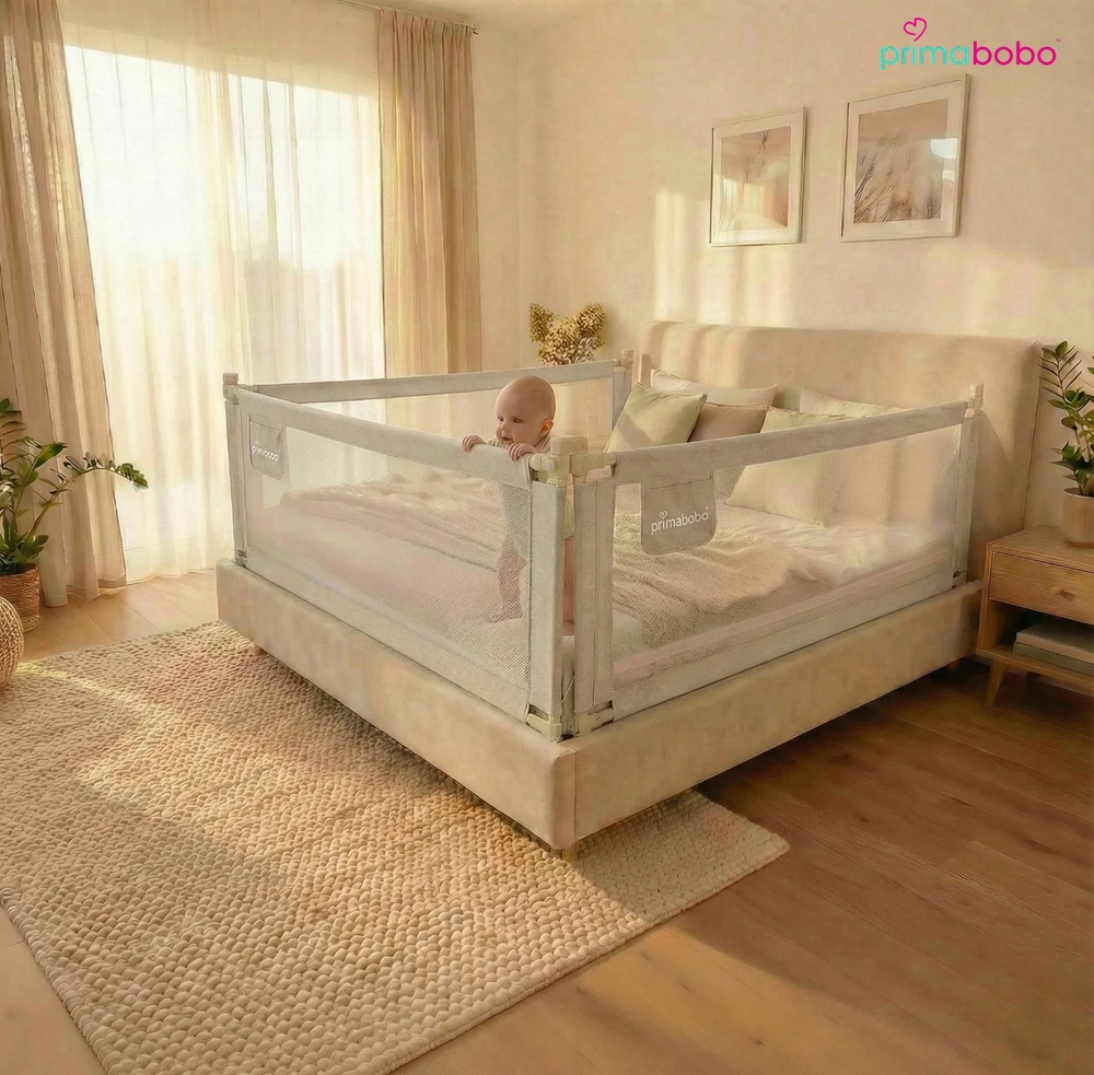 PRIMABOBO CLASSIC lovos saugos turėklas 200x160cm 3 vnt Sulankstomas BEIGE