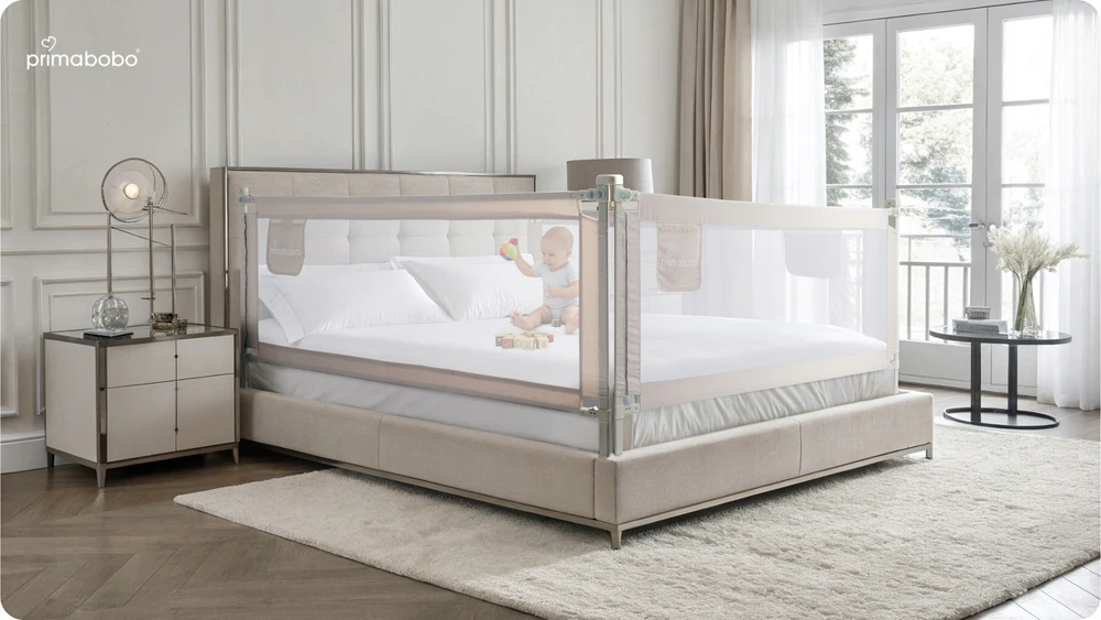 PRIMABOBO CLASSIC lovos saugos turėklas 200x160cm 3 vnt Sulankstomas BEIGE