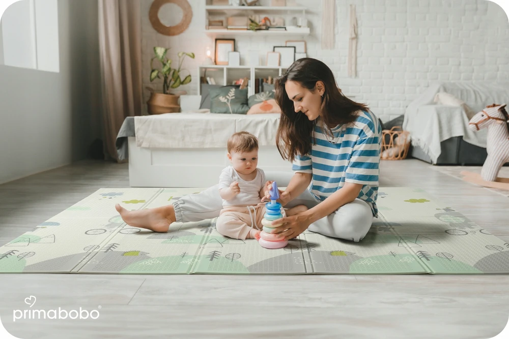 PRIMABOBO Dvipusis sulankstomas putplasčio kilimėlis 120x180 vaikams Elephant Pilkas