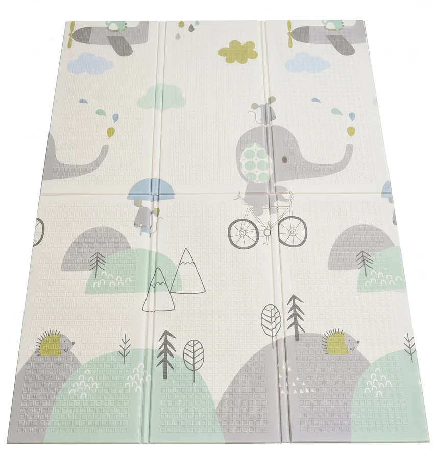 PRIMABOBO Dvipusis sulankstomas putplasčio kilimėlis 120x180 vaikams Elephant Pilkas
